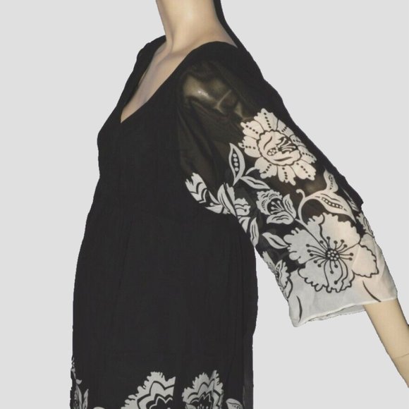 DONNA MORGAN SZ 8 M MEDIUM 100% SILK BLACK WHITE FLORAL HIGH WAIST DRESS - Picture 6 of 10